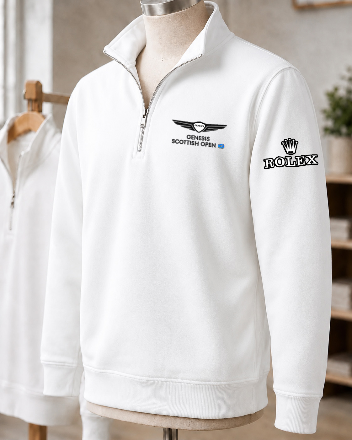 Genesis Scottish Open 2026 Rolex GE01 Embroidered Logo and City Premium Quarter-Zip Pullover Sweatshirt - Image 2