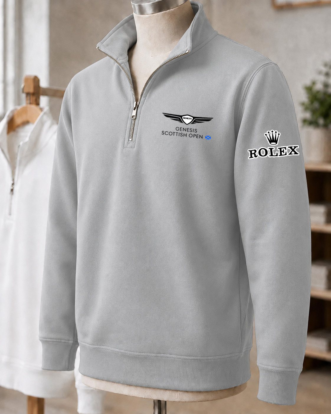 Genesis Scottish Open 2026 Rolex GE01 Embroidered Logo and City Premium Quarter-Zip Pullover Sweatshirt - Image 3